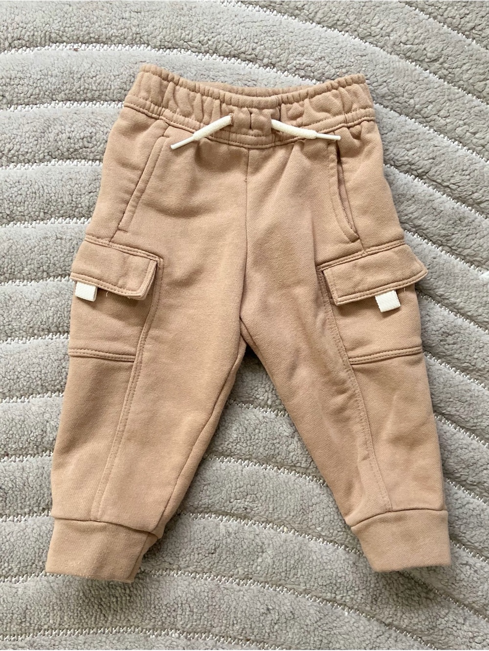 Wonder Nation Beige Solid Jogger Pants /Cargo Pockets Drawstring Waist 12-18M